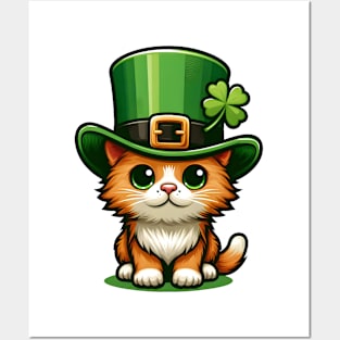 Lucky Cat - St Patrick's Day Cat With Hat - Cute Kitten Saint Patrick's Day Posters and Art